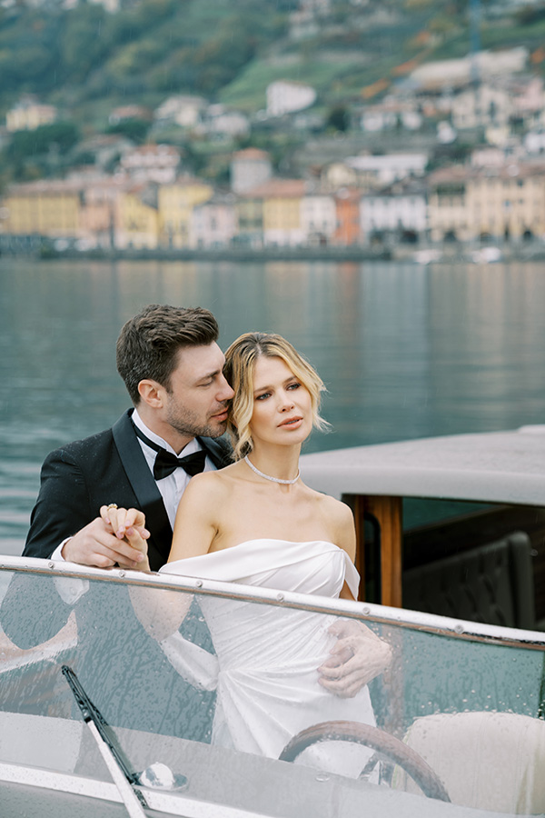 Groom Holds Bride Hand - Lake Como Italy
